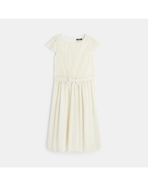 Robe plissée ceinturée beige fille