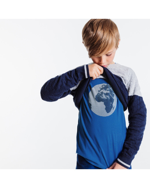 T-shirt coton bio à motif planète bleu garçon