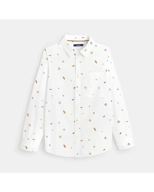 Chemise Oxford à petits motifs blanche garçon