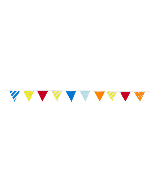 Guirlande d'anniversaire à triangles colorés et motifs fantaisie
