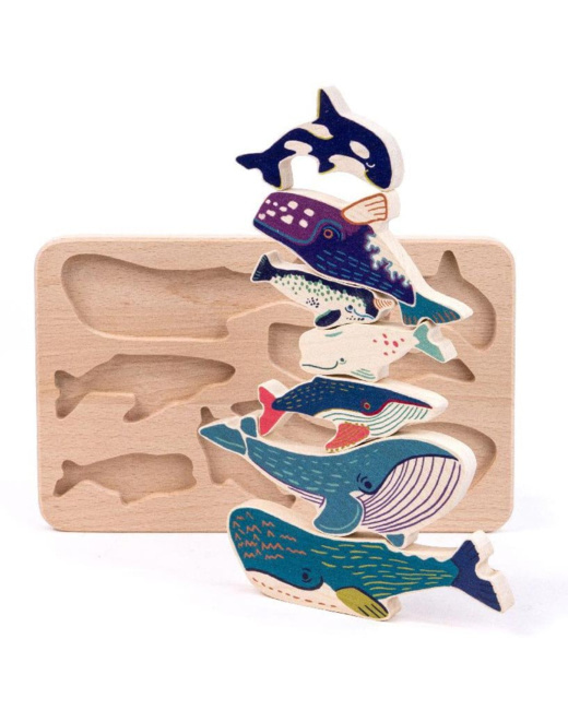 Jouet en bois - Trieur famille de baleine