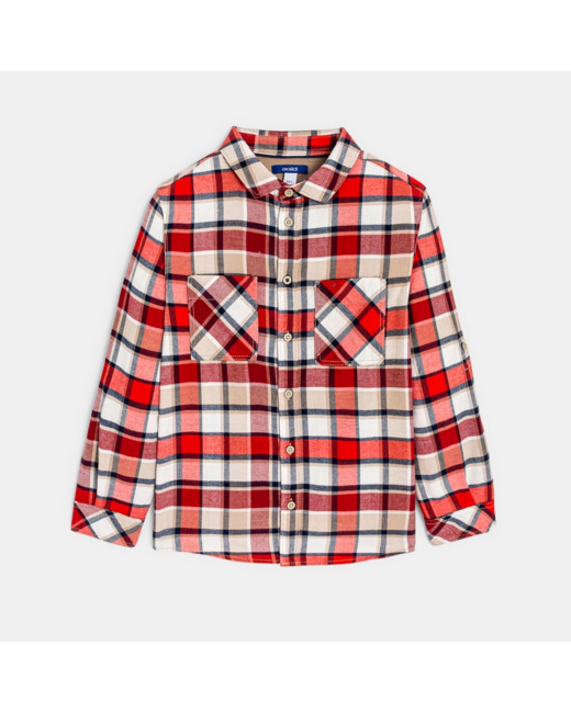 Chemise à carreaux manches longues rouge garçon