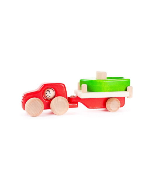 Jouet en bois - Voiture remorque avec bâteau