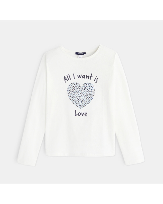 T-shirt à message "All I want is... Love" blanc fille