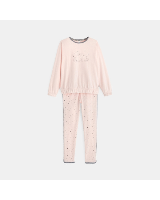 Pyjama 2 pièces en jersey motif nuage rose fille
