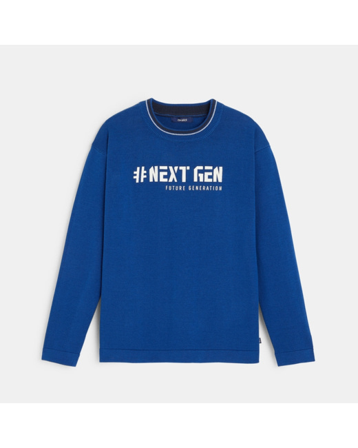 Pull à message bleu garçon