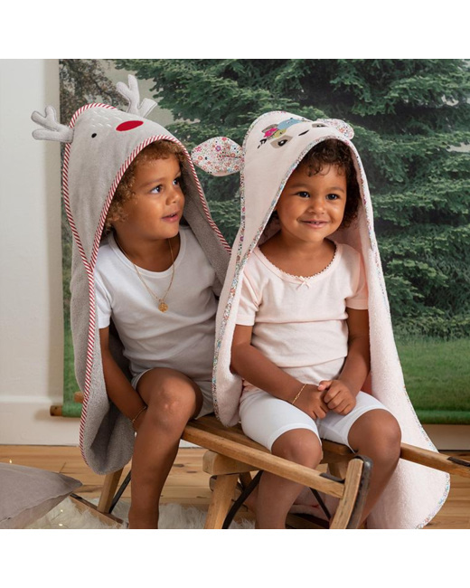 Cape de bain bouclette de coton broderie souris Dreamful