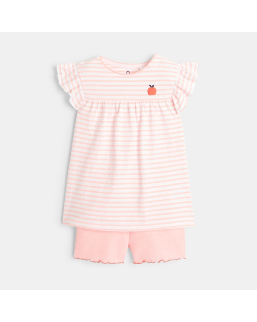 Pyjama short 2 pièces à volants rose fille