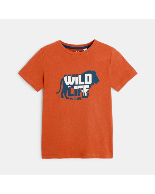 T-shirt à message "Wild life is alive" orange garçon