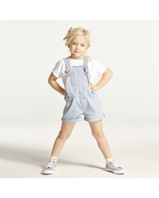 Salopette-short en jean rayé bleue fille