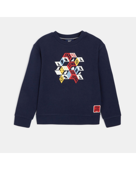 Sweat-shirt à motif placé bleu garçon