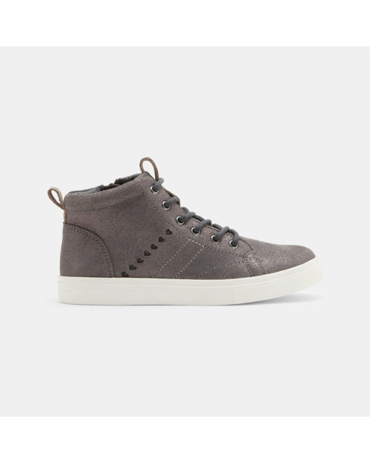 Baskets mid croûte de cuir paillettes grises fille
