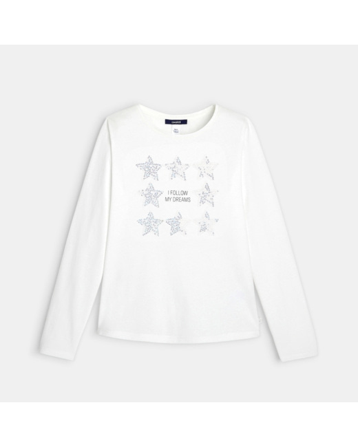 T-shirt à sequins beige fille