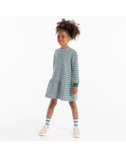 Robe imprimée en molleton verte fille