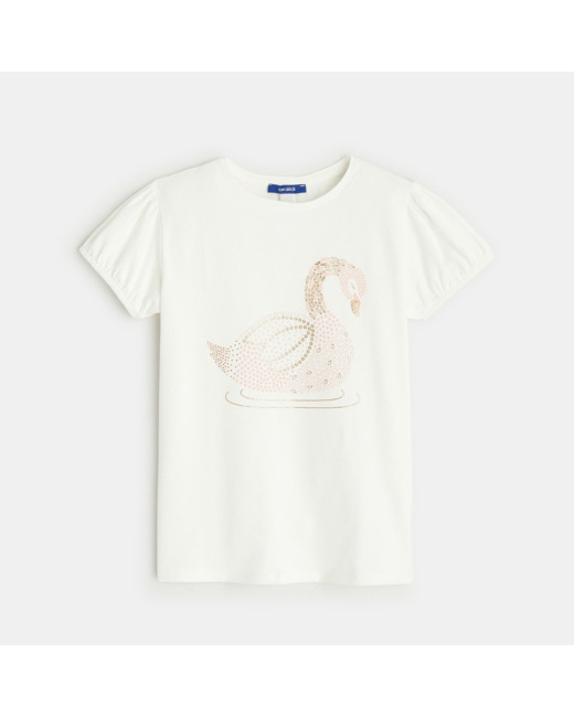 T-shirt col rond motif signe blanc fille