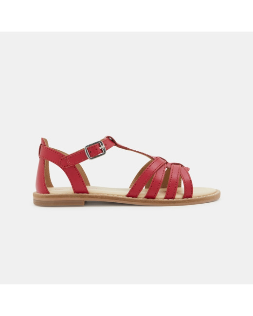 Sandale cuir à brides rouges fille