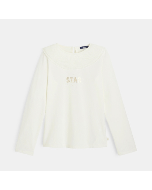 T-shirt à col-collerette plissé blanc fille