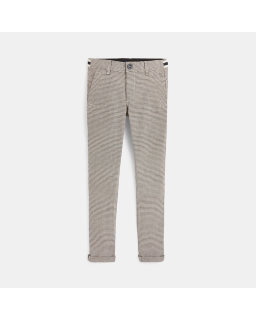 Pantalon Chino slim à petit carreaux blanc garçon