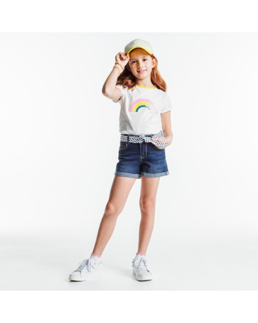 Short en jean ceinturé bleu fille