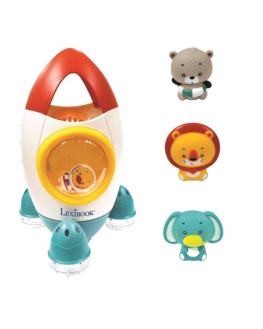 Jeu de bain fusée avec 3 animaux souples