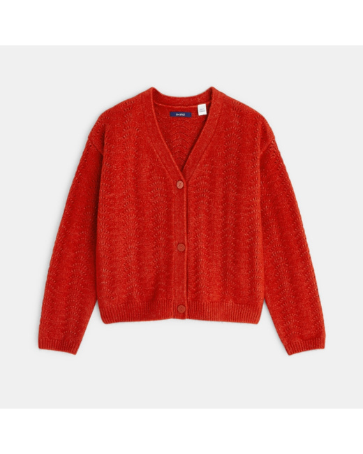 Gilet en maille ajourée pointelle orange fille
