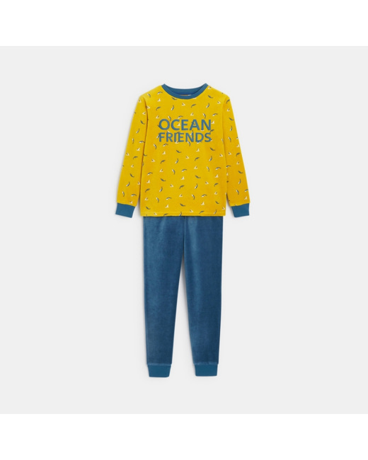 Pyjama 2 pièces en velours thème océan jaune garçon