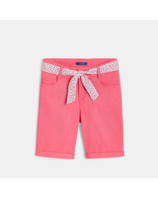 Bermuda en toile unie + ceinture rose fille