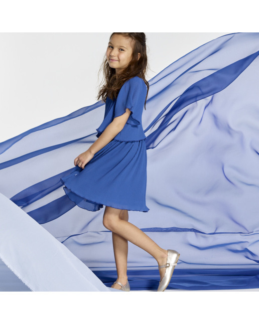 Robe plissée en voile bleue fille