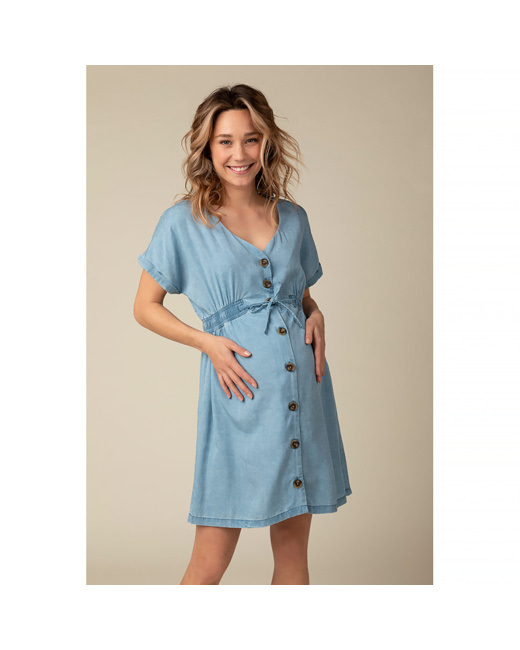 Robe chemise de grossesse effet jean à manches courtes