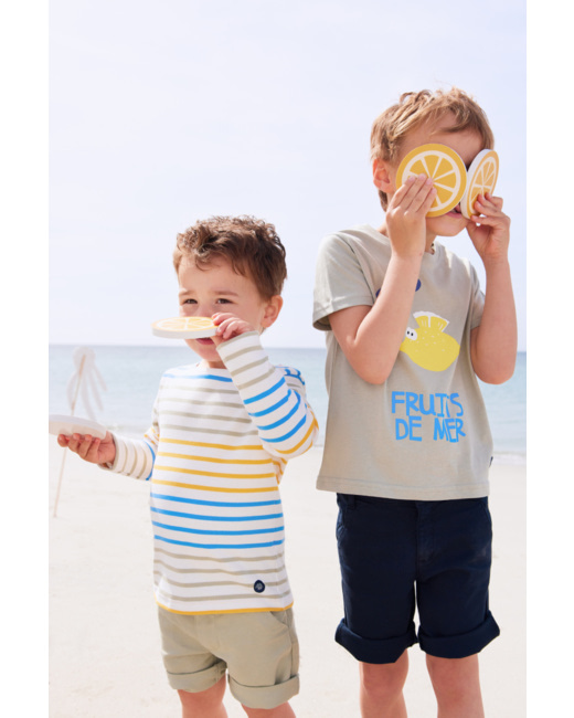 Marinière tricolore Kids - coton épais - Milk/Dorure/Lobelia/Oyat