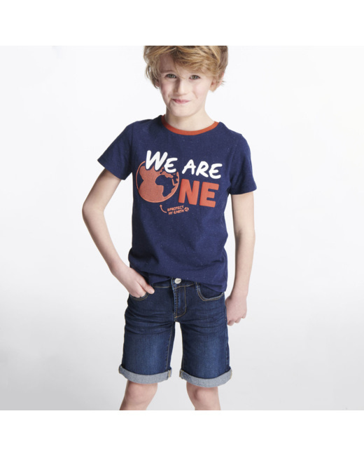 T-shirt 60% en coton recyclé WE ARE ONE bleu garçon