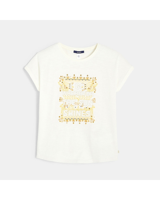 T-shirt à motif brodé blanc fille