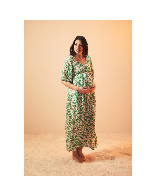 Robe longue manches 3/4 imprimé floral pour femme