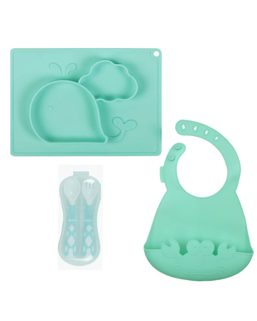Set assiette couverts bavoir en silicone pour bébé TASTY