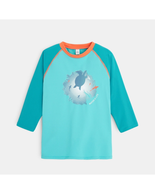 T-shirt anti-uv motif tortue de mer bleu garçon