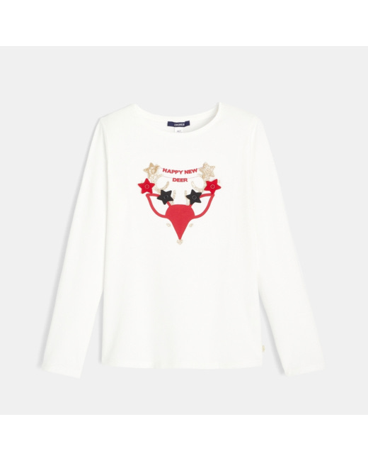 T-shirt personnalisable renne de Noël blanc fille