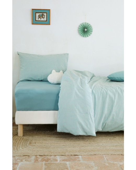 Housse de couette enfant percale de coton bio Vichy