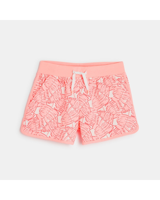 Short en jersey imprimé "feuillages" rose fille