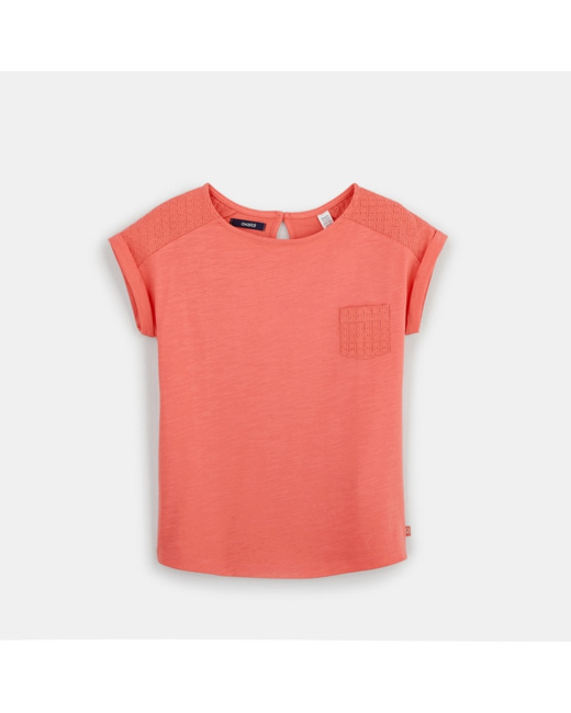 T-shirt détail ajouré rouge fille