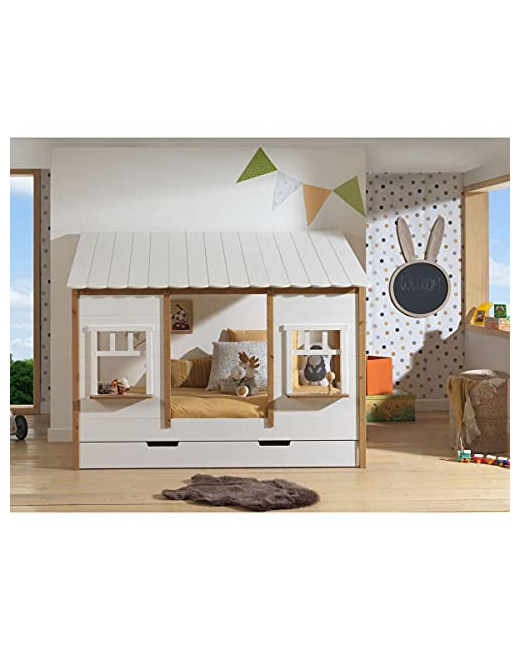 Lit cabane avec toiture housebed Iv + lit gigogne