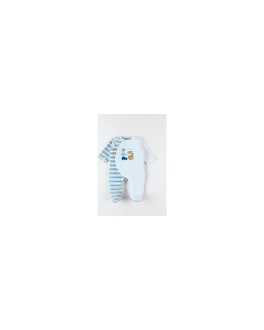 Pyjama 1 pièce rayé rhino & éléphant en velours