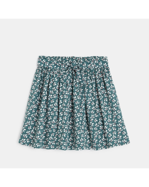 Jupe fleurie évasée et ceinturée verte fille