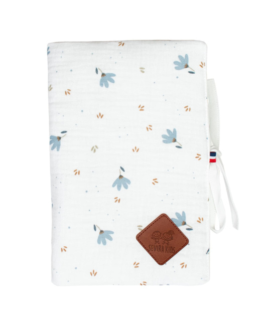 Protège carnet de santé bébé en gaze de coton, Bleuet