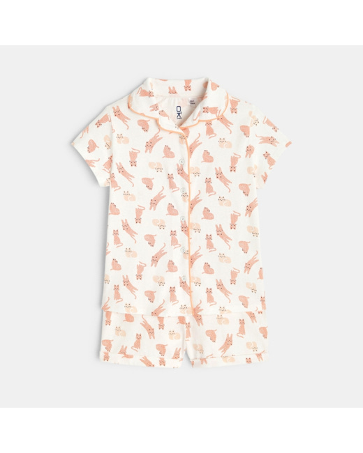 Pyjama d'été 2 pièces motif chat orange fille