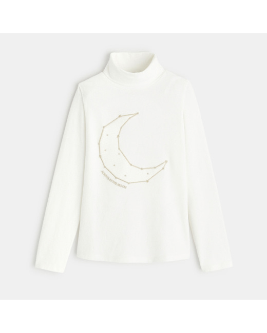 T-shirt brodé à col montant blanc fille
