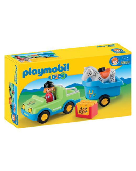 Playmobil 1.2.3. - Véhicule avec remorque à cheval