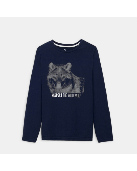 T-shirt en coton biologique motif animal 3D bleu garçon