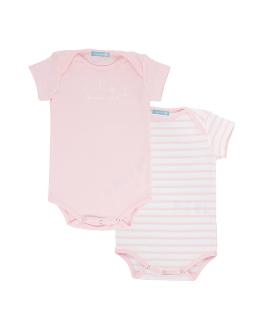 Lot de 2 Bodies "Yannig" Baby - coton - Blanc/Crevette