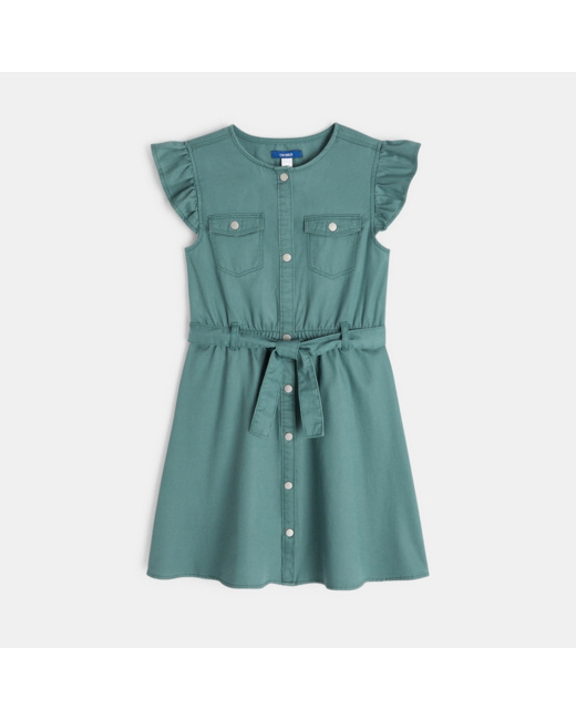 Robe saharienne unie verte fille