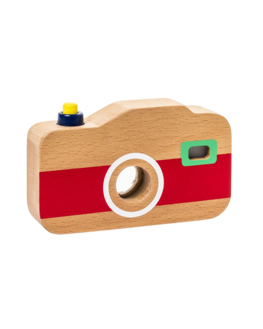 Appareil photo sonore et lumineux en bois